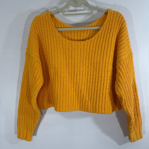 Hollister Yellow Knit Sweater Cropped Long Sleeve Women Size S - Picture 7 of 13